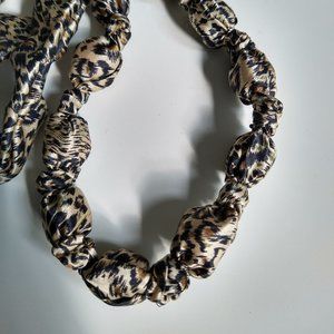 Fabric bead necklace, cheetah print, handmade from upcycled scarf